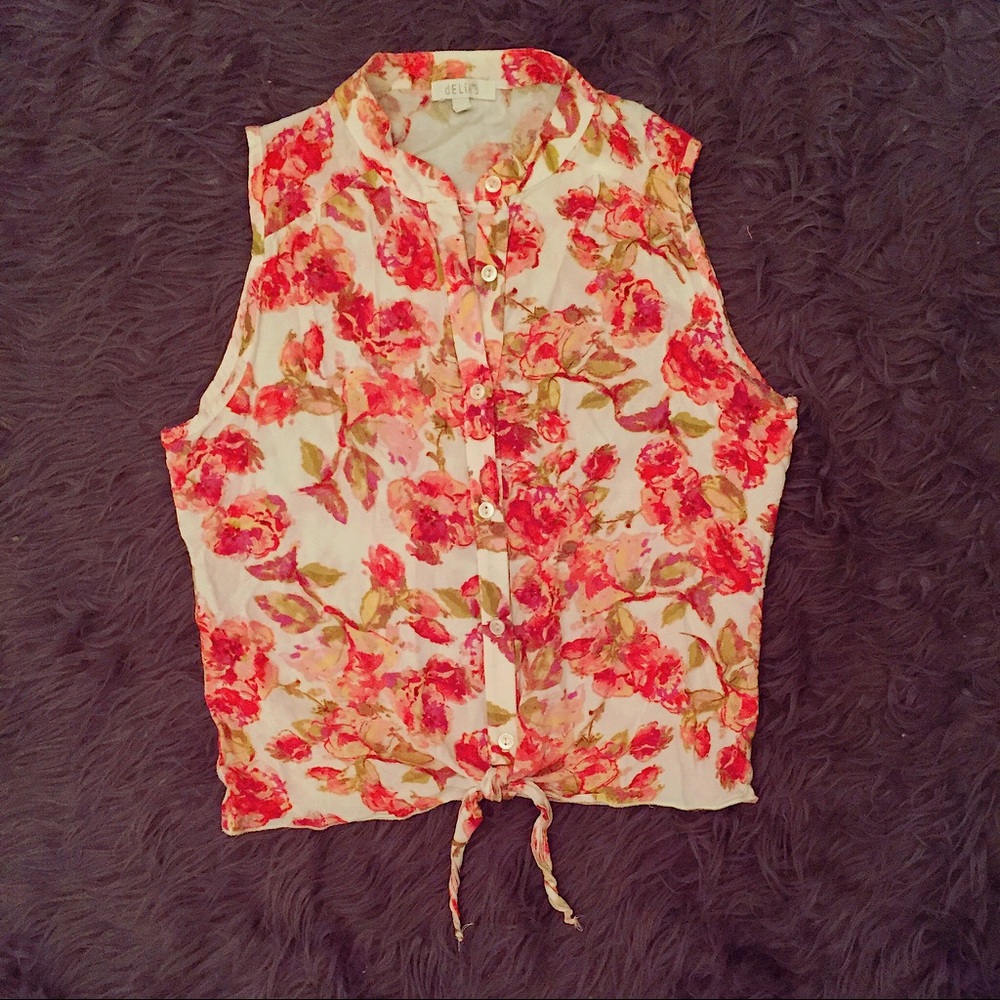 Button Up Floral Sleeveless Top